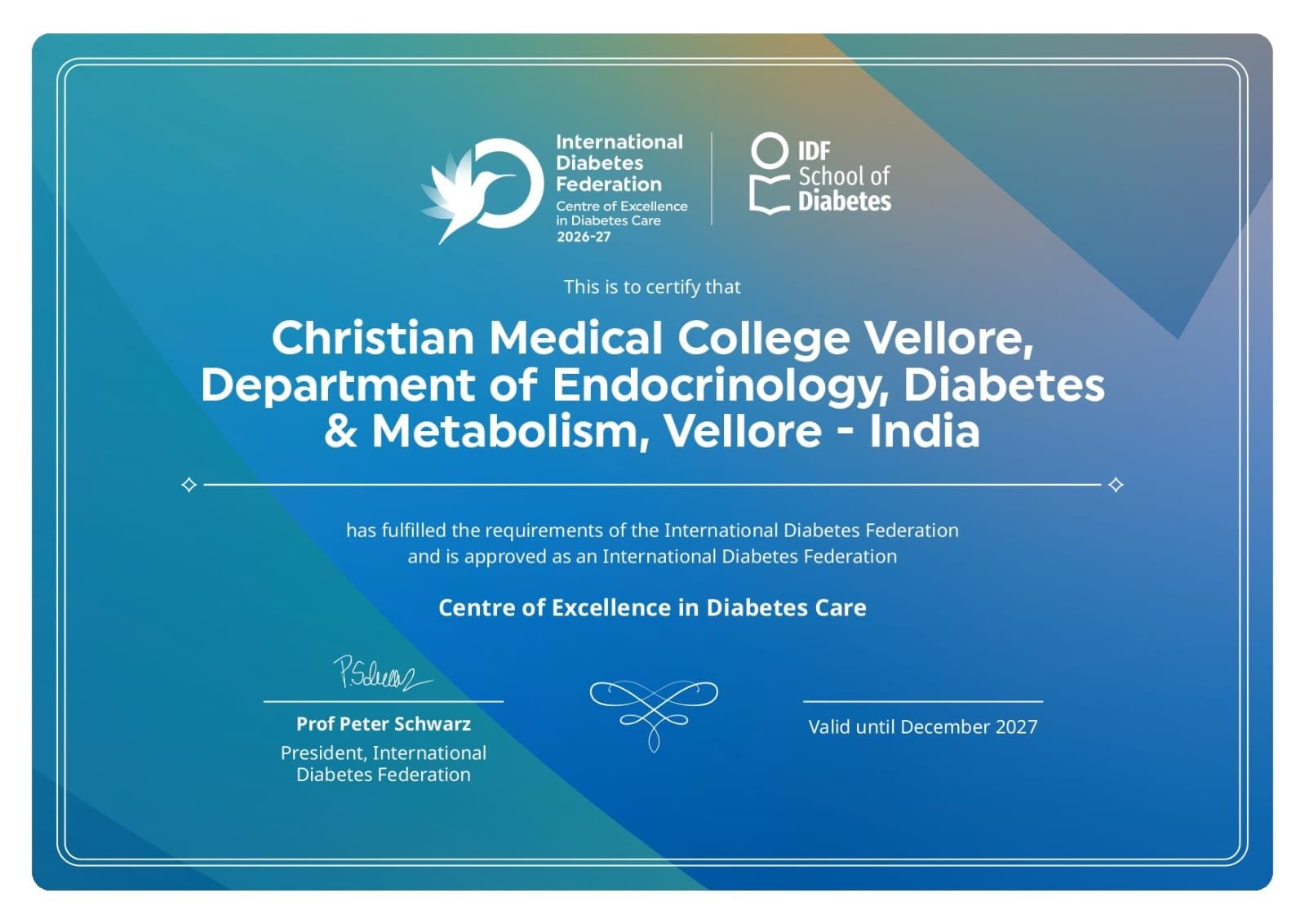 IDF Centre of Excellence in Diabetes Care - CMC Vellore Banner
